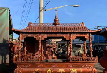 香炉雕塑-佛教寺院摆放仿古八柱龙浮雕黄铜香炉雕塑