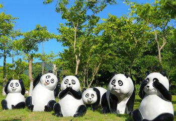 熊猫雕塑-熊猫园摆放搞怪光面熊猫玻璃钢雕塑