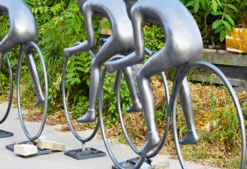 自行车雕塑-玻璃钢仿铜抽象体育人物运动员骑车子比赛雕像