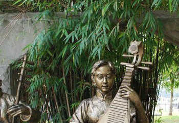 弹奏人物雕塑-女孩弹琵琶唱曲铜雕 弹雕塑