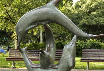海豚雕塑-公园三只玩耍的石雕海豚雕塑