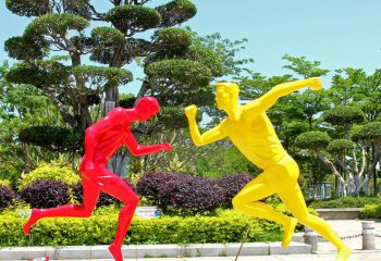 篮球雕塑-园林户外跑步打篮球抽象人物玻璃钢雕塑