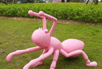 蚂蚁雕塑-商场草坪粉色小号玻璃钢蚂蚁雕塑