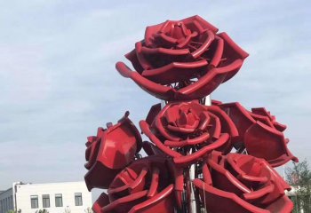 玫瑰花雕塑-广场创意不锈钢红色玫瑰花雕塑