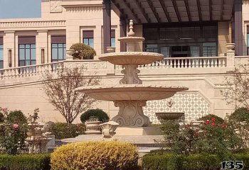 喷水雕塑-庭院摆放的三层汉白玉石雕创意喷水雕塑