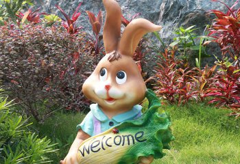 兔子雕塑-酒店一只抱白菜的玻璃钢兔子雕塑