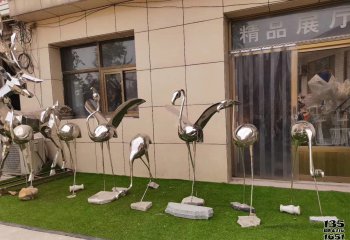 仙鹤雕塑-公园广场不锈钢镜面抽象鹤雕塑