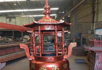 香炉雕塑-纯铜佛家寺院摆放上香元宝香炉摆件