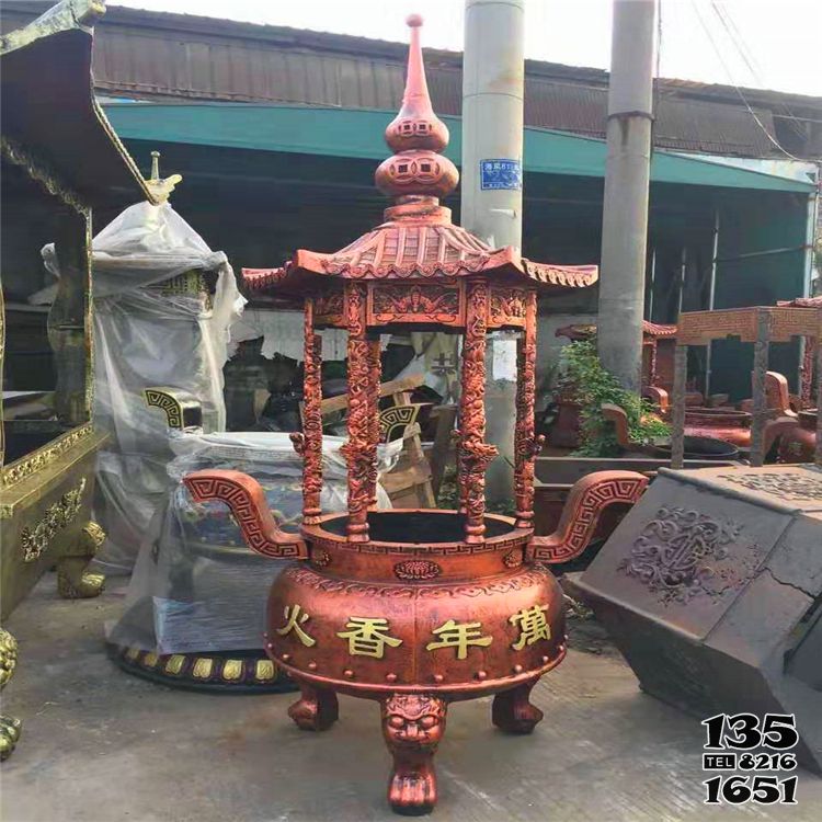 香炉雕塑-寺庙景观摆放圆形宝盖铸铜香炉高清图片