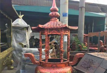 香炉雕塑-寺庙景观摆放圆形宝盖铸铜香炉