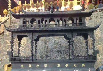 香炉雕塑-宗庙寺院摆放二层八龙柱做旧长形香炉