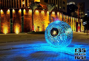 圆球雕塑-户外广场不锈钢镂空照明圆球雕塑
