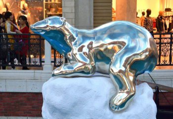 北极熊雕塑-水族馆摆放的趴着的不锈钢创意北极熊雕塑