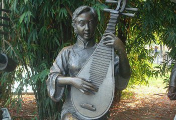 弹奏人物雕塑-公园弹琵琶的美女人物铜雕弹雕塑