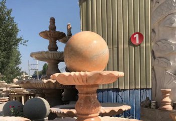 风水球雕塑-园林晚霞红石雕喷泉风水球