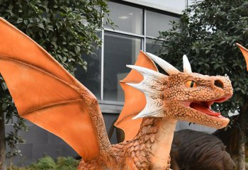 恐龙雕塑-大型仿真玻璃钢户外景区橙色的飞天恐龙雕塑