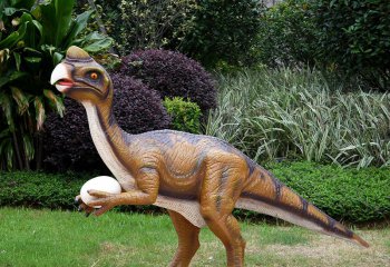 恐龙雕塑-公园户外玻璃钢仿真动物拿蛋的恐龙雕塑