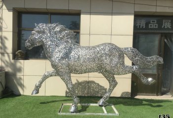 马雕塑-公园不锈钢镂空户外草原奔跑的马雕塑