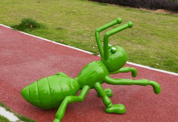蚂蚁雕塑-体育场绿色小号玻璃钢蚂蚁雕塑
