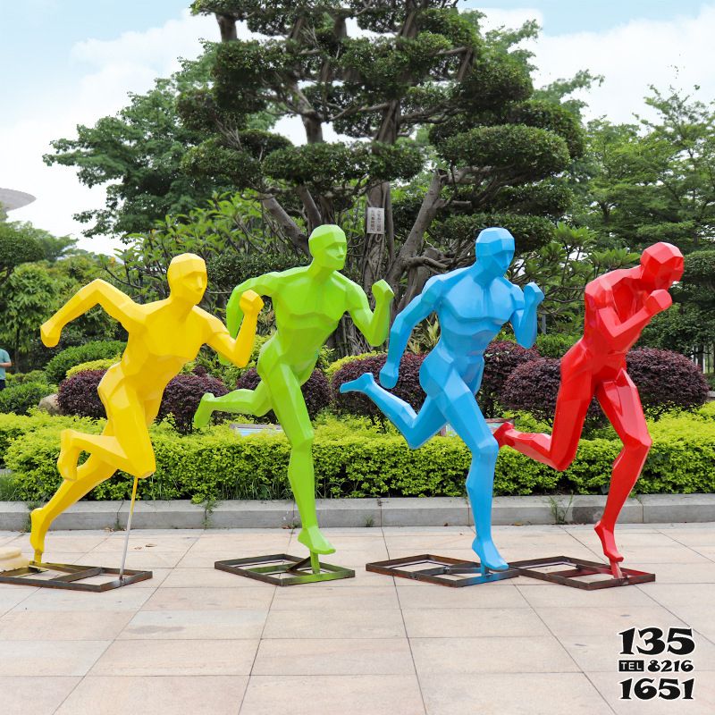 跑步雕塑-体育场广场抽象跑步运动人物剪影玻璃钢雕塑