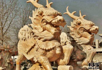 麒麟雕塑-庭院寺庙晚霞红石雕神兽麒麟雕塑