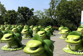 青蛙雕塑-室外一群玻璃钢抽象青蛙雕塑