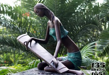 人物雕塑-不锈钢仿铜公园弹奏琵琶的人物雕塑