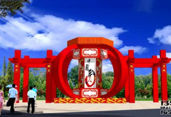 灯笼雕塑-不锈钢红中国梦彩绘灯笼城市景观雕塑