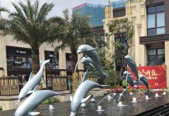 海豚雕塑-池塘一群欢快跳跃的不锈钢海豚雕塑