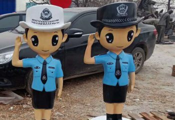 警察雕塑-人民警察玻璃钢卡通警察雕塑