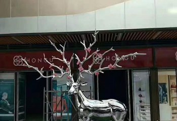 鹿雕塑-酒店创意不锈钢镜面仿真动物景观鹿雕塑