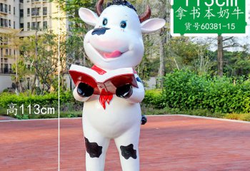 牛雕塑-学校摆件一只站立看书的玻璃钢牛雕塑