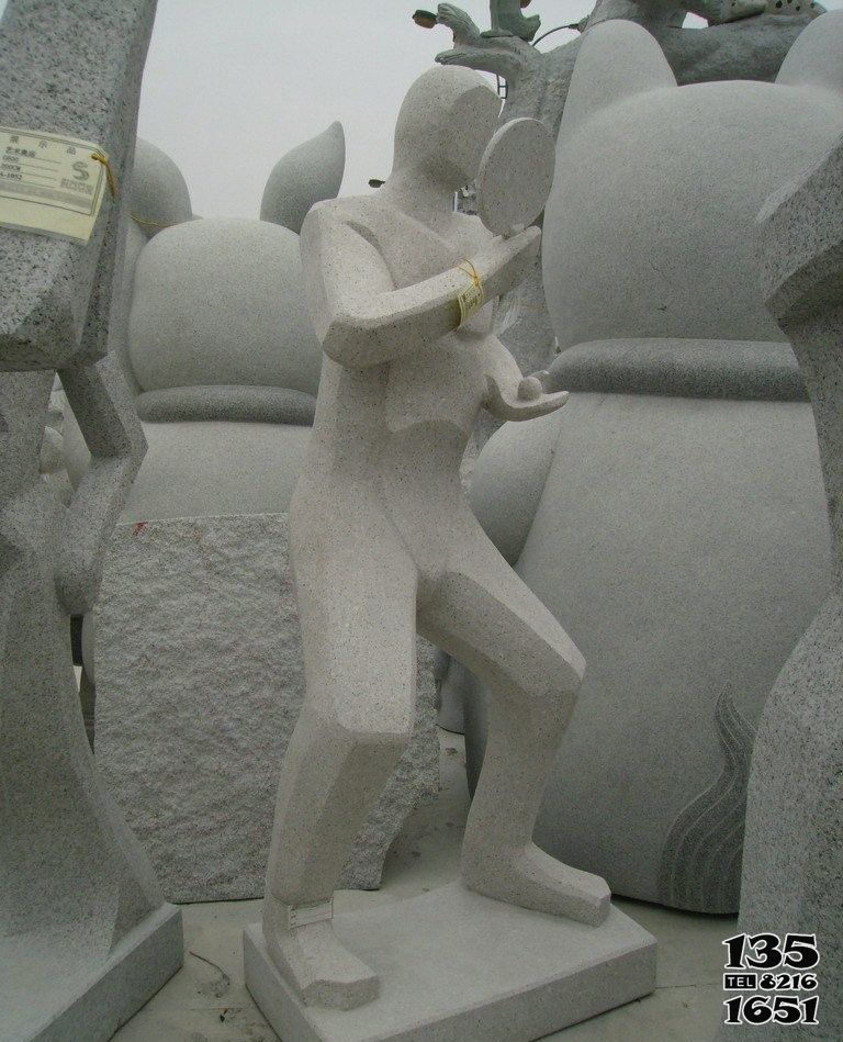 乒乓球雕塑-大理石抽象打乒乓球人物雕塑高清图片