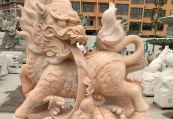 麒麟雕塑-晚霞红石雕庭院寺庙大型动物景观神兽麒麟雕塑