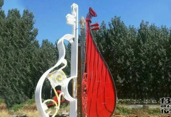 琴雕塑-园林装饰不锈钢琵琶和小提琴拼接的琴雕塑