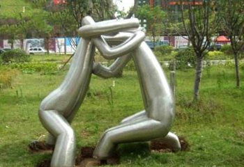 摔跤雕塑-公园草坪镜面不锈钢抽象摔跤人物雕塑景观