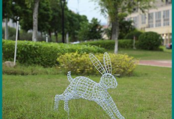 兔子雕塑-草坪不锈钢铁艺镂空跳跃的兔子雕塑
