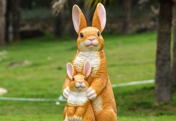 兔子雕塑-广场两只黄色玻璃钢母子兔子雕塑