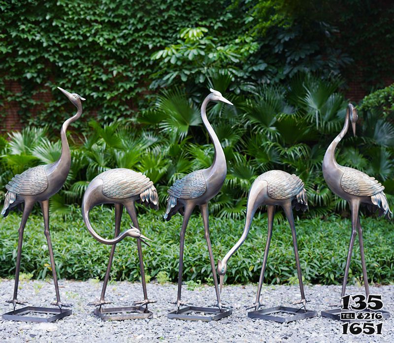 丹顶鹤雕塑-公园不锈钢仿铜姿态各异的丹顶鹤雕塑高清图片