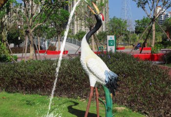 丹顶鹤雕塑-公园创意喷漆玻璃流水的丹顶鹤雕塑