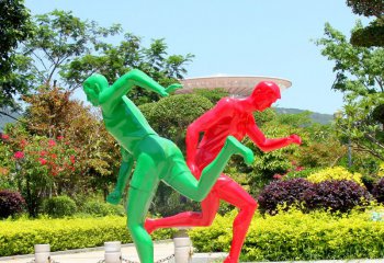 篮球雕塑-体育广场跑步打篮球户外抽象人物玻璃钢雕塑