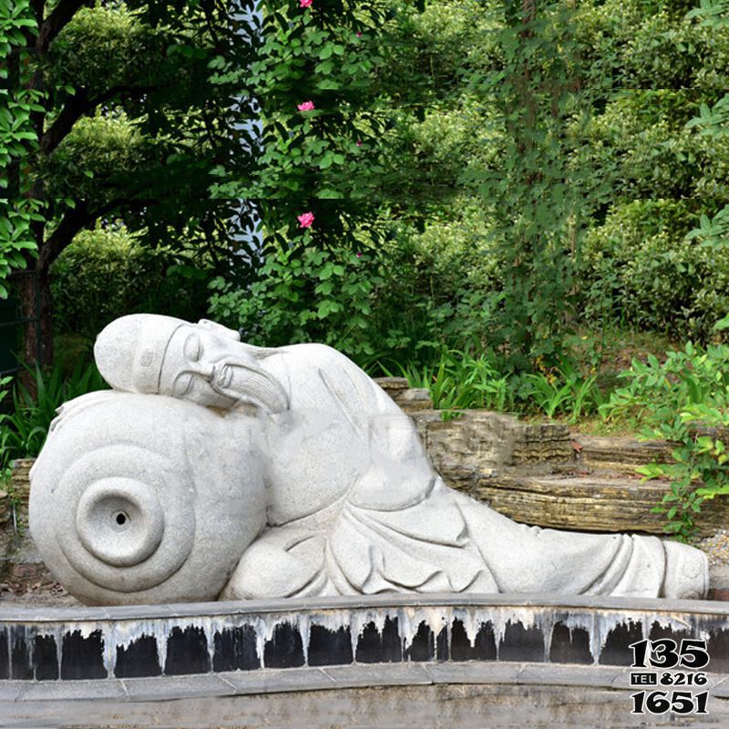 李白雕塑-公园唐代诗人李白醉酒砂岩石雕景观高清图片