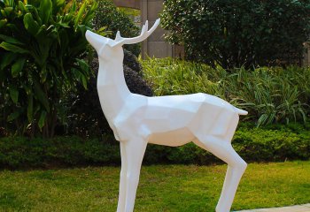 梅花鹿雕塑-公园几何白色景区装饰品动物摆件梅花鹿雕塑