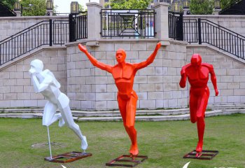 跑步雕塑-别墅园林摆放户外跑步玻璃钢运动人物雕塑