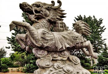 麒麟雕塑-户外广场大型踏着祥云的神兽麒麟雕塑
