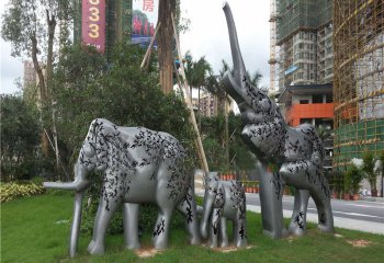大象雕塑-公园草坪不锈钢镂空创意大象雕塑