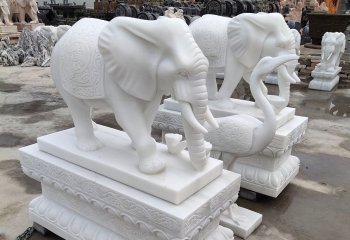 大象雕塑-汉白玉石雕塑庭院别墅大型景观大象雕塑