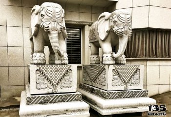 大象雕塑-庭院门口大理石石雕镇宅大象雕塑