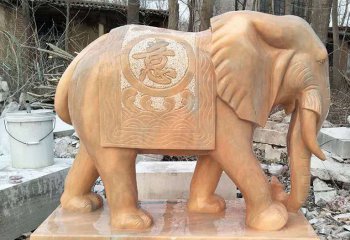 大象雕塑-晚霞红石雕寺庙庭院浮雕如意大象雕塑