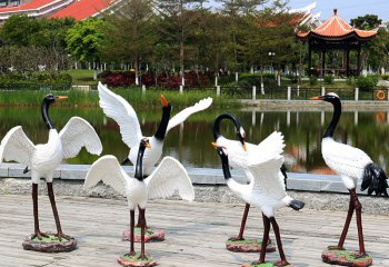 丹顶鹤雕塑-广场创意一群玻璃钢丹顶鹤雕塑